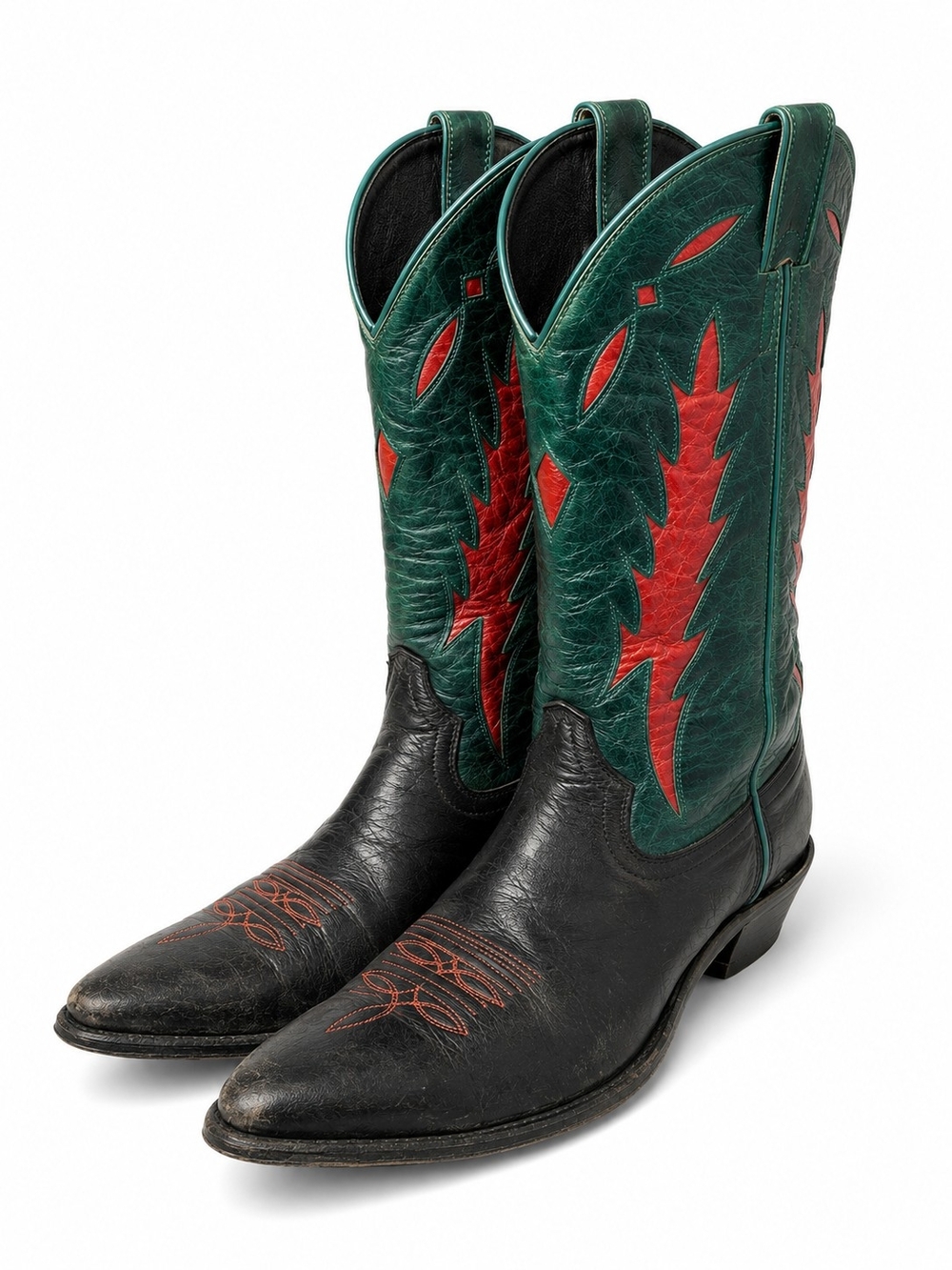 Women's Code West Cowboy Western Boots - Black Green Red 90s Size 8.5